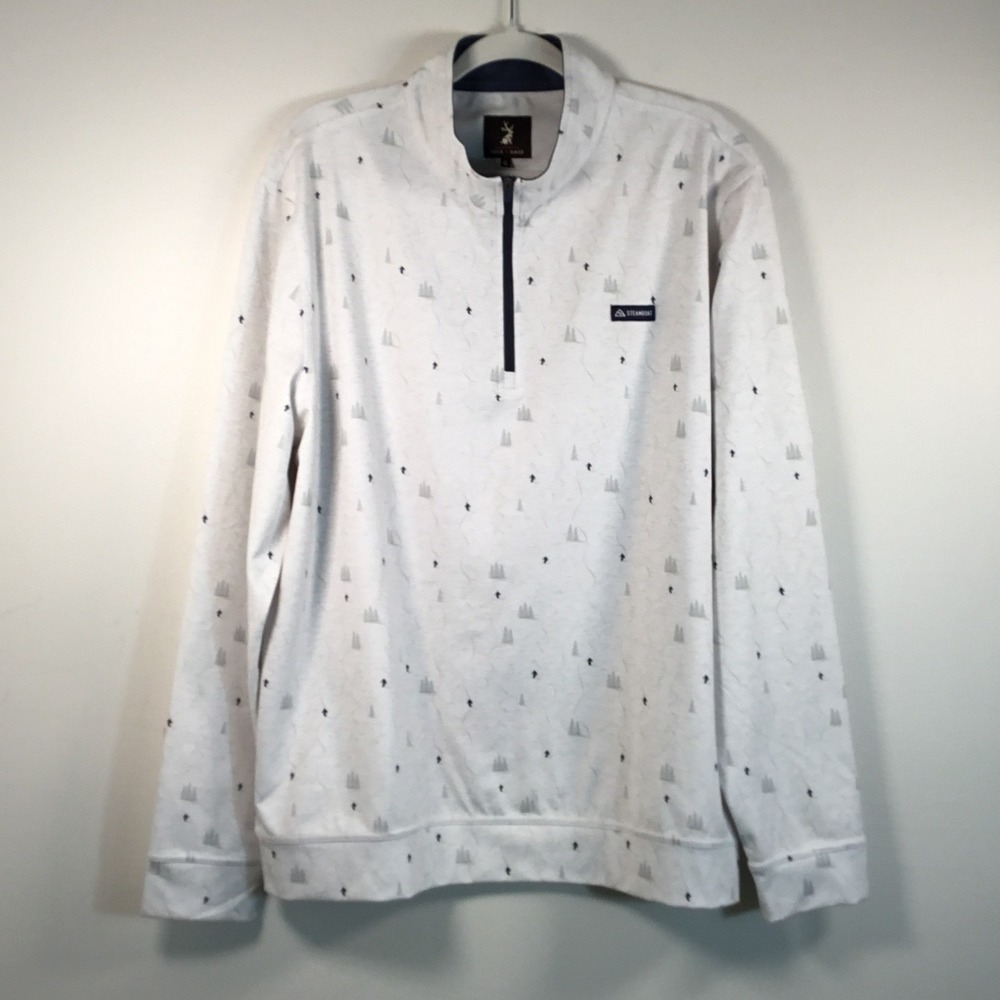 Jack + Sage Men XL Steamboat Winter Powder Skier Print 1/4 Zip Pullover Gray